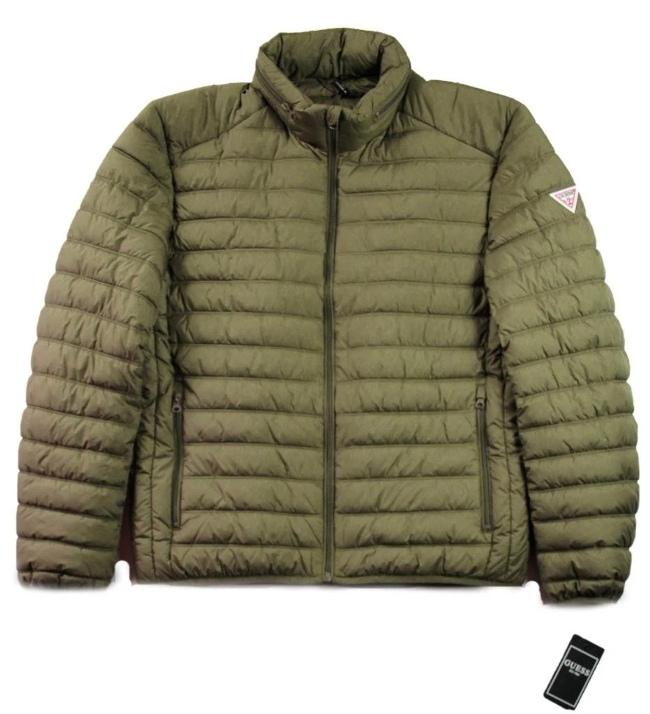 Guess Mens Jacket Coat XL Puffer Quilted Insulated Packable Hood Olive Green NEW