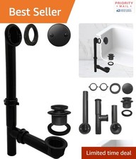 Black Tubular Bath Waste Overflow Assembly with 14 cm Tubes and Tip-Toe Drain