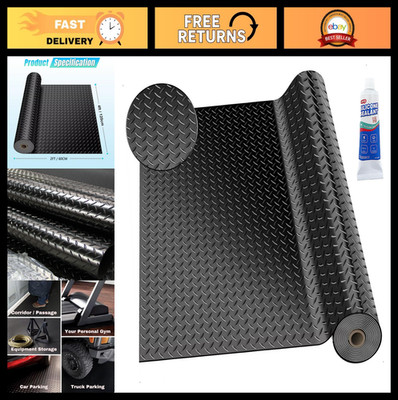 3mm Diamond-Plate Rubber Flooring Roll, 2x4ft Waterproof Anti-Slip Mat, Easy Cle