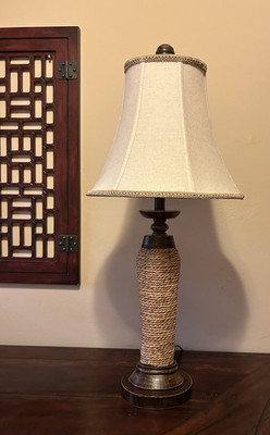 31" Küstentischlampe ~ "Rattan" Seil & Holz von Quoizel ~ Beachy!