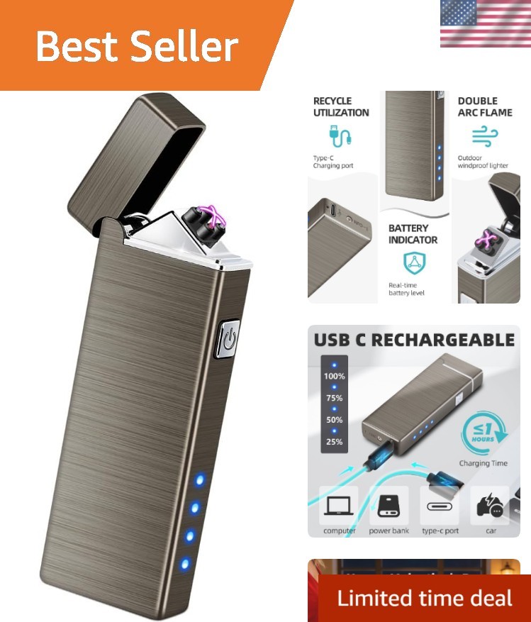 Usb Rechargeable Windproof Flameless Plasma Dual Arc Lighter