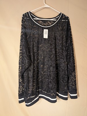 Torrid Rib Trim Crew Lace Sweatshirt Black Size 5X Plus NWT Long Sleeve