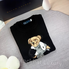 POLO RALPH LAUREN Women  s Medium Bear Sweater Cotton Pullover Black Open Knit