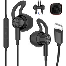 for Apple Lightning Headphones MFi-Certified Wired Earbuds Black