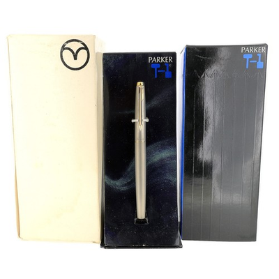 #ad NEW IN BOX RARE 1972 PARKER T 1 TITANIUM MEDIUM NIB FOUNTAIN PEN NEVER INKED $1585.00