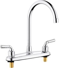 All Metal RV Kitchen Sink Faucet 8 Inch 2 Hole Mount Chrome Swivel Arch Spout