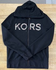 Michael Kors Black Hoodie M Full Zip Graphic Logo Print Sweatshirt Outerwear