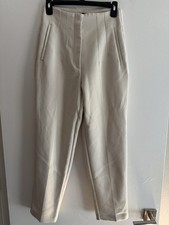 Zara High Waisted Beige Oyster Dress Pants Front Seam Detail Trousers Size M