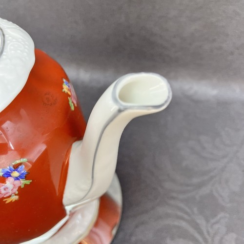 Vintage R.S. Prussia Rust Orange Porcelain Chocolate Coffee Pot Floral Large - Picture 10 of 17
