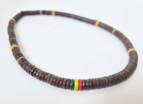 Reggae Rasta Coconut Beads Necklace Elastic Handmade Thailand Handmade Brown Red - Picture 11 of 17