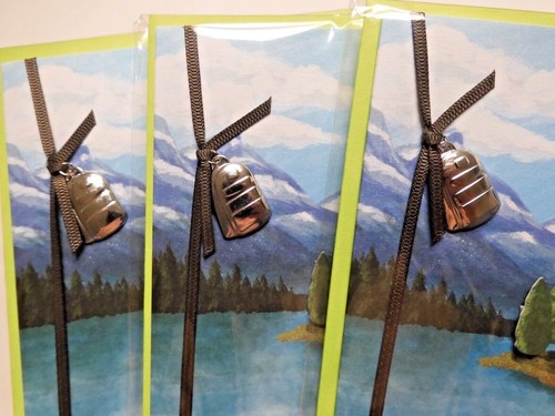 3 BLANK CARDS Papyrus Greeting Cards High Quality Red Canoe & Backpack Charm - Picture 5 of 6