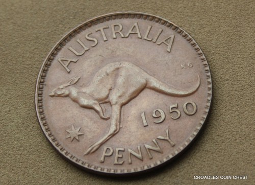 1950 PENNY CRACKED OBVERSE PREDECIMAL ERROR COIN AUSTRALIA KANGAROO #F7G6 - Picture 3 of 11