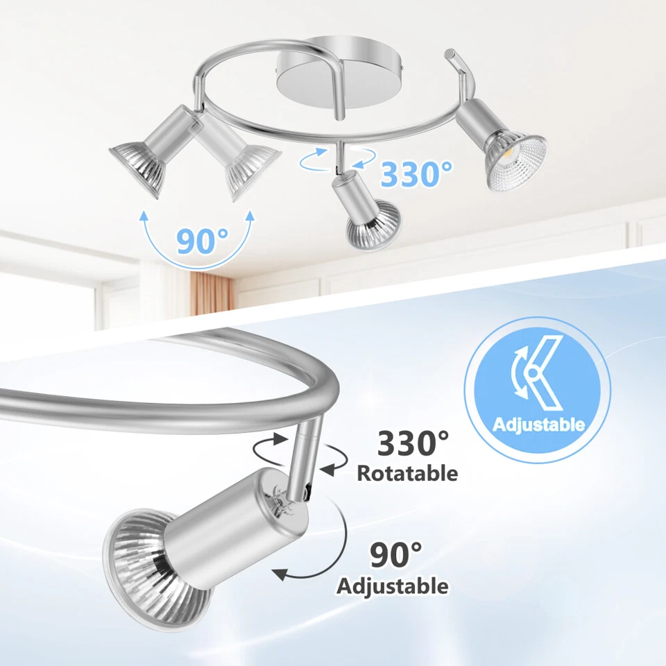 Kit de iluminación de pista LED GU10 de 3 luces Lámparas de techo ajustables en ángulo Foto 3 de 4