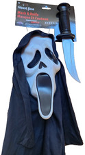 Scream Mask With Hood and Knife Halloween Horror Movie New Costume
