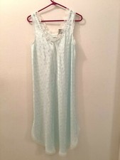 Delicates Sleeveless Nightgown Tea Length Satin Floral Light Blue Womens Small