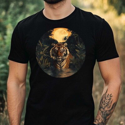 T-Shirt Herren Tiger im Mondlicht Motiv Baumwolle Größe XS bis 5XL