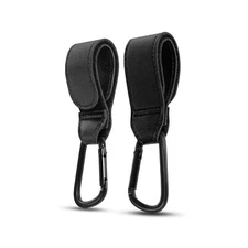 1 pair Leather Baby Stroller Hook Aluminum Carabiner Spring Clip Baby Bag Hook