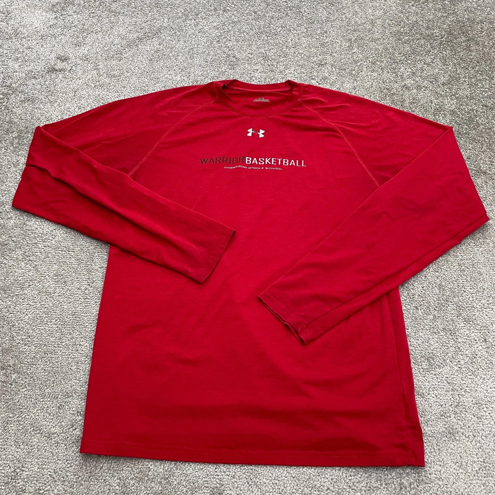 Under Armour Crew Neck T-Shirt Mens Medium Red Long Sleeve Casual Active Tee Top