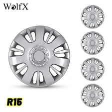 15" Set of 4 Silver White Wheel Covers Full Snap Hubcaps Caps For R15 Tire & Rim