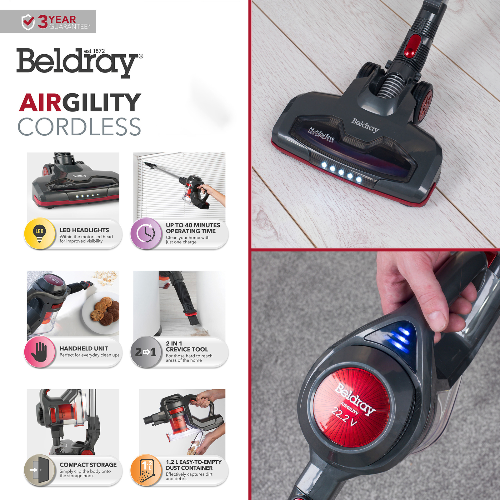 Beldray Cordless Vacuum Airgility Quick Vac Lite MultiSurface Cleaner