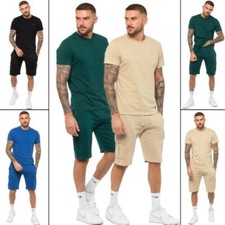 Enzo Tracksuit Set Mens Crew Neck Tee Cargo Fleece Shorts Casual Summer Outfit