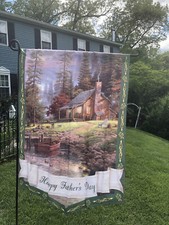 NUOVA BANDIERA THOMAS KINCADE LIET TIDINGS = FESTA DEL PAPÀ FELICE & Certificato-log Cabin