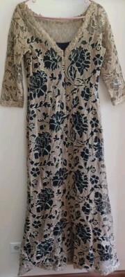 Tadashi Shoji Embroidered Lace Blouson Dress Gown Size 12 Petite
