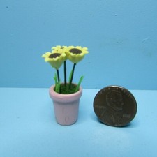 Dollhouse Miniature Beautiful Yellow Sunflowers in Pink Pot B3307