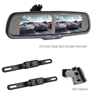 4.3'' Mirror Dual Split Screen Car Monitor 4ch Av 2xFront Rear View Backup Camera
