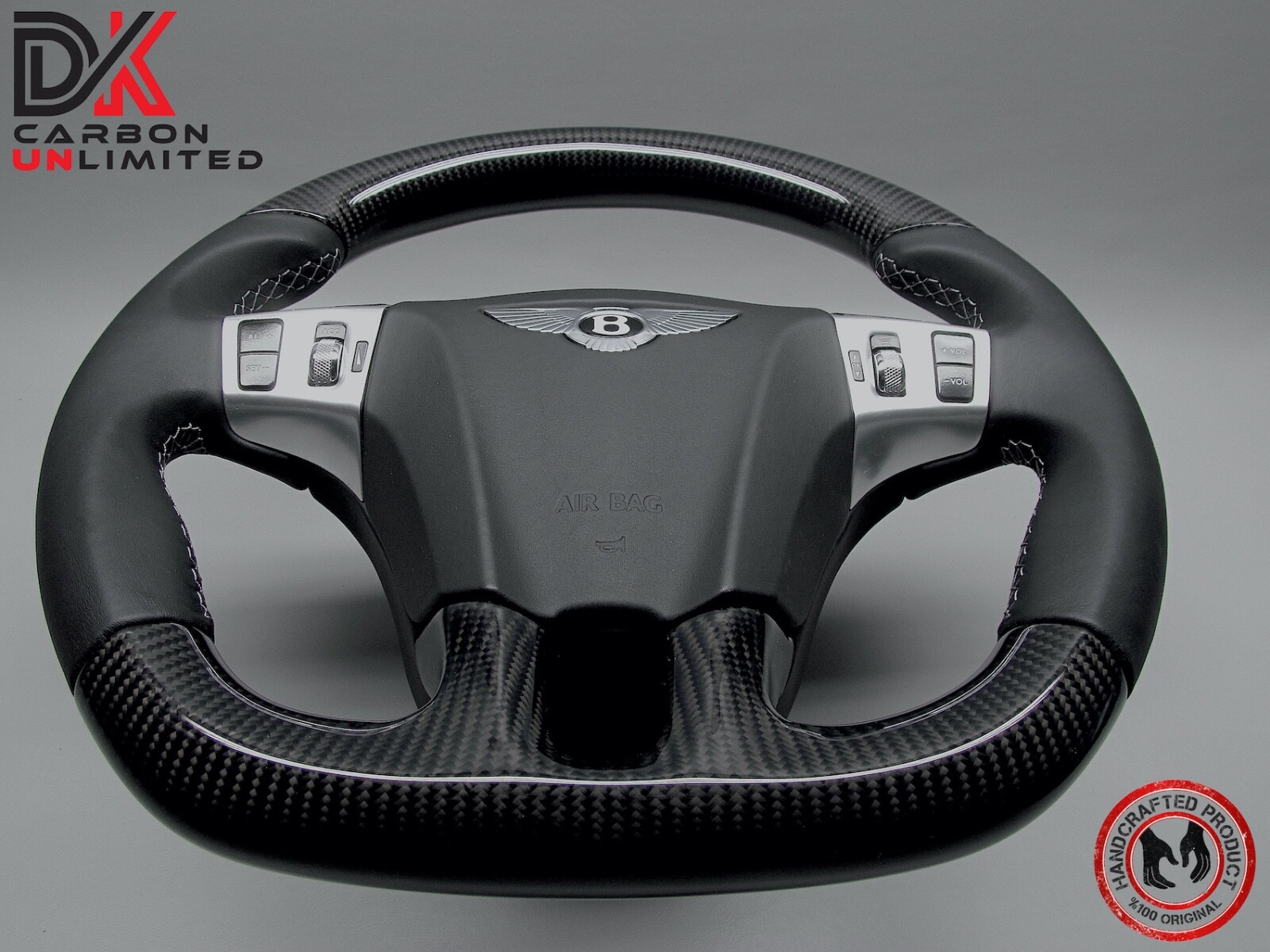 Bentley Continental GT Flying Spur 5mm White Ring Napa Carbon Steering Wheel v1