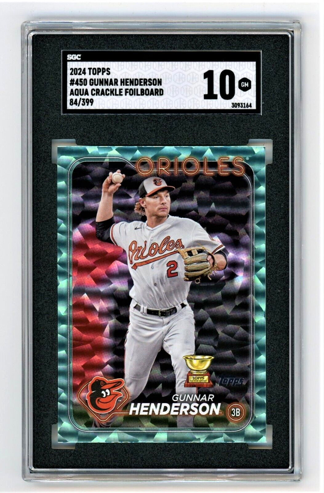 Gunnar Henderson 2024 Topps #450 SGC 10 GM /399 Aqua Crackle Foilboard