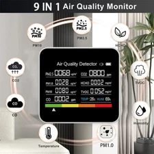9-in-1 Air Quality Monitor Indoor CO2 Meter TVOC HCHO PM2.5/1.0/10 CO Detector