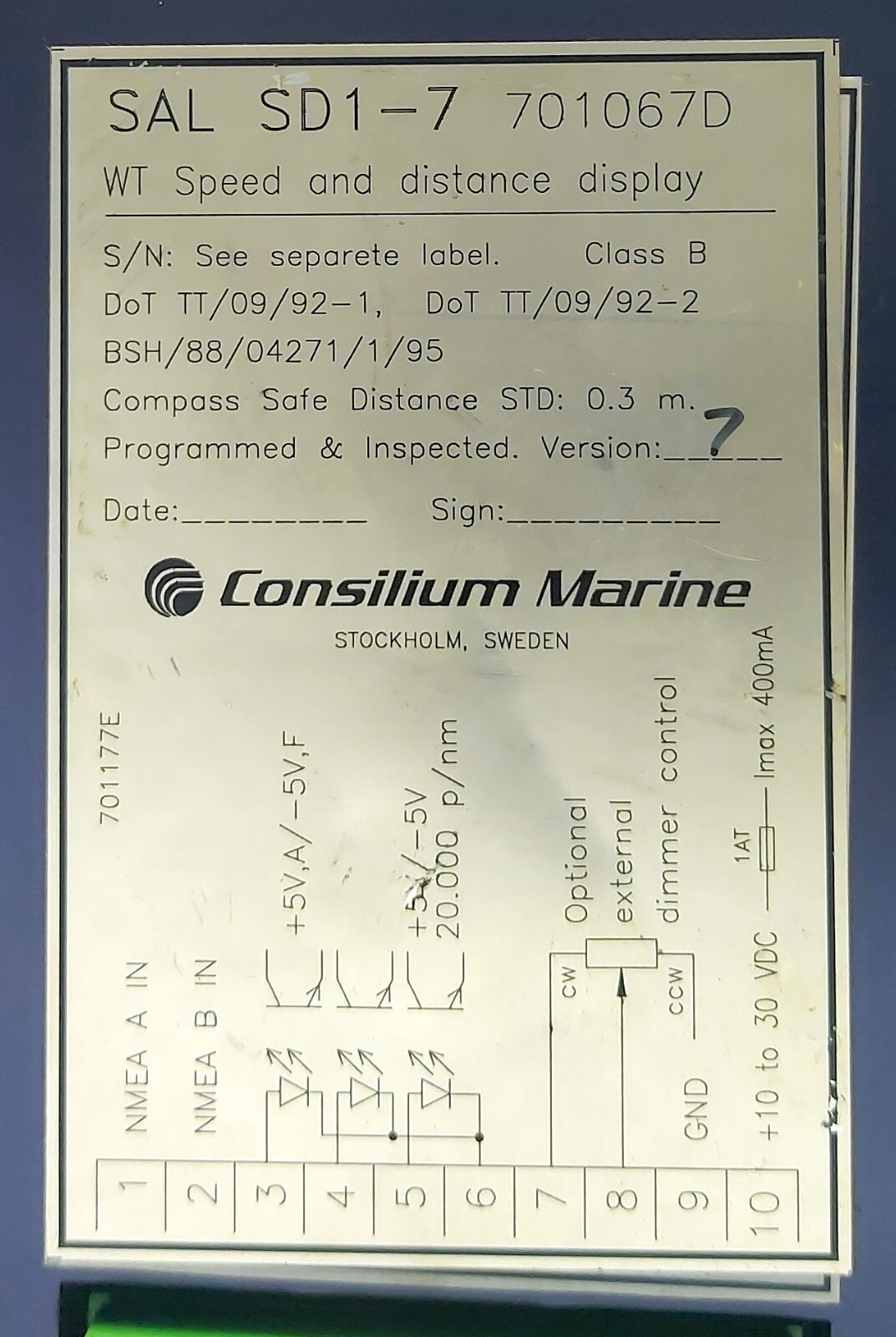 Consilium Marine SAL SD1-7 701067D Speed and Distance Display