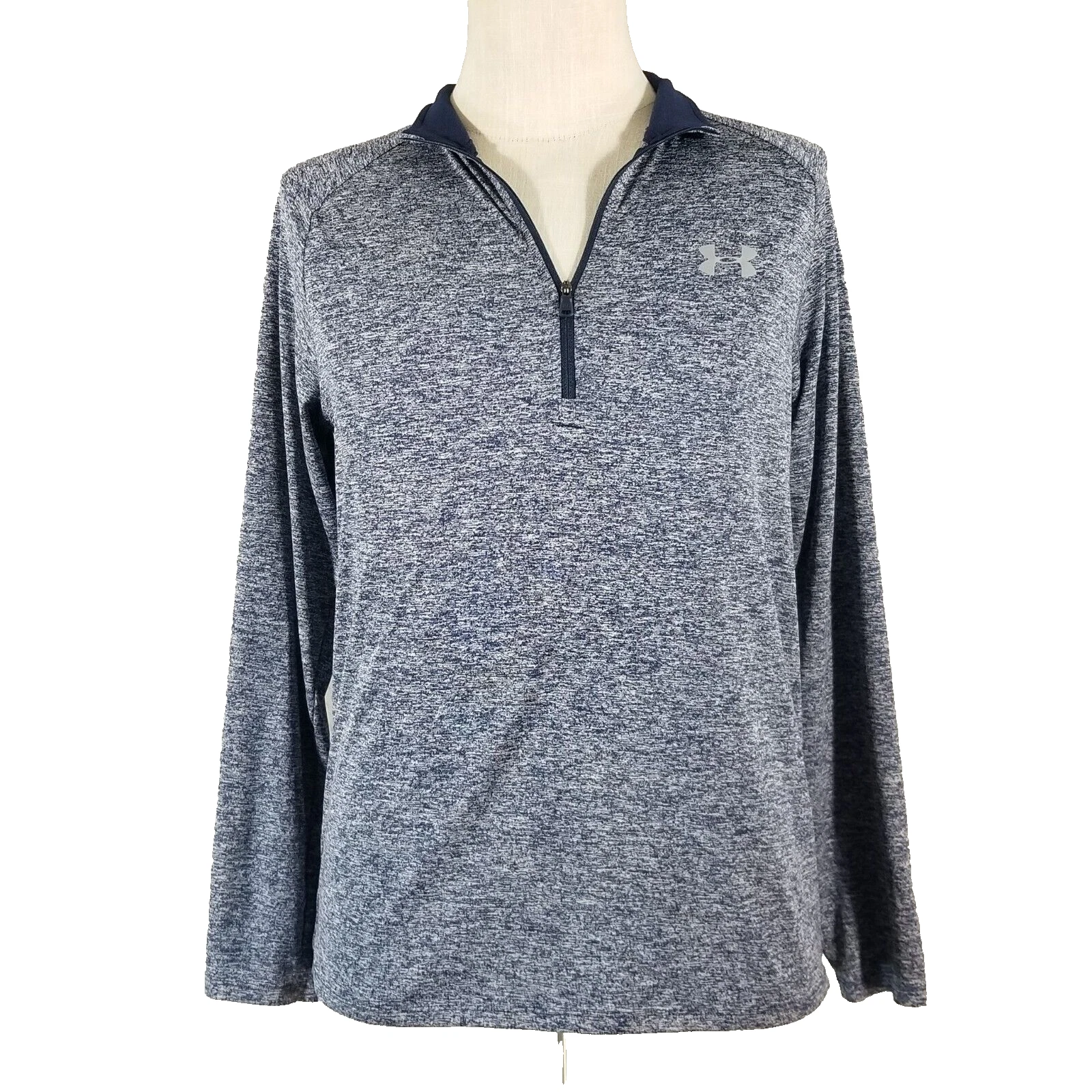 Under Armor shirt men's medium blue long sleeve ¼ zip heatgearn sports running