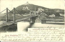 AK Porta Westfalica Weser - Hängebrücke, Frachtschiff, Kaiser Wilhelm -1902 gel.