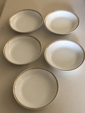 5 VTG H& CO SELB BAVARIA DESSERT/ FRUIT BOWLS BLACK GEOMETRIC TRIM/ GOLD RIM 5,5