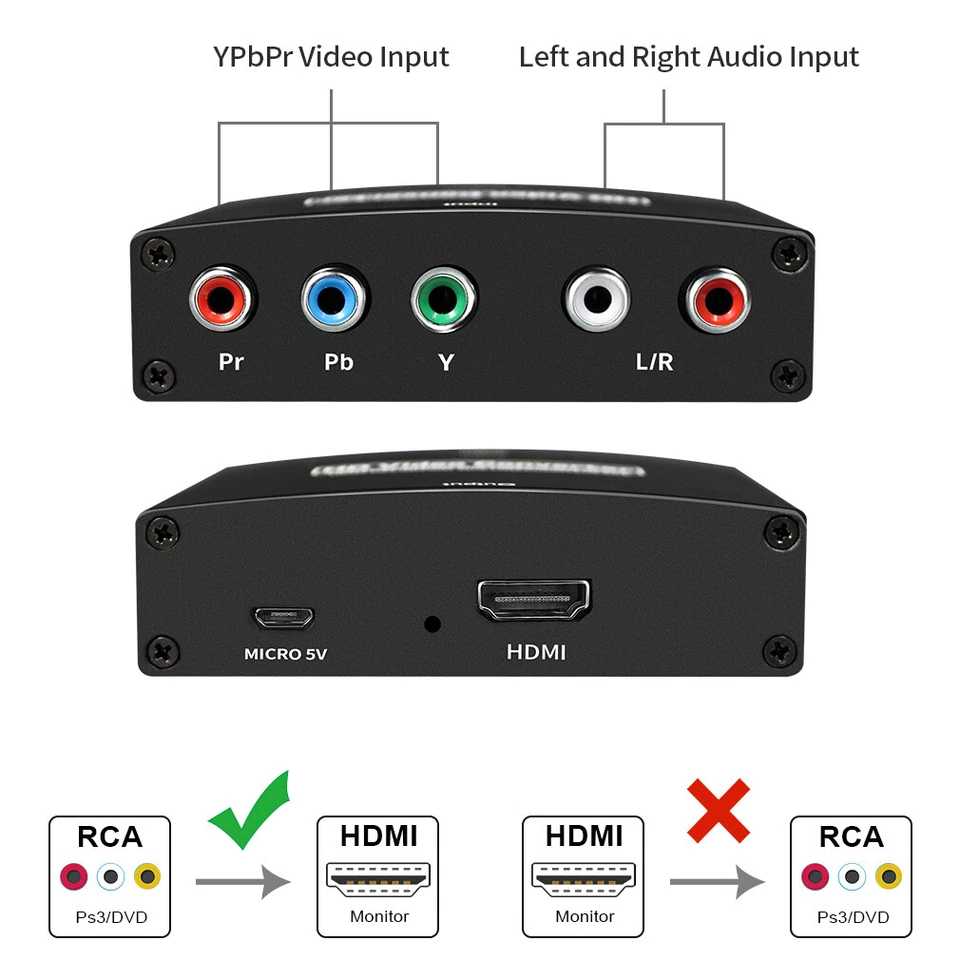 YPbPr Component to HDMI Converter Stereo Audio Video L/R 5RCA RGB Adapter 1080P - Image 2 of 4