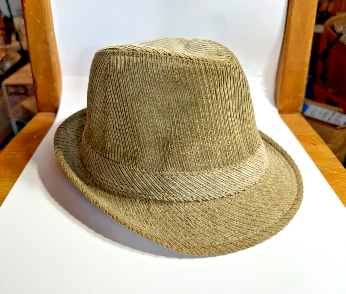 Vintage Pierre Cardin 100% Cotton Corduroy Fedora Hat Tan Brown Khaki OSFM