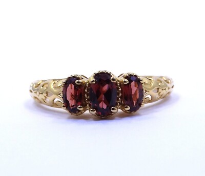 Signed DJOY Garnet Gold Plated 925 Sterling Silver Ring