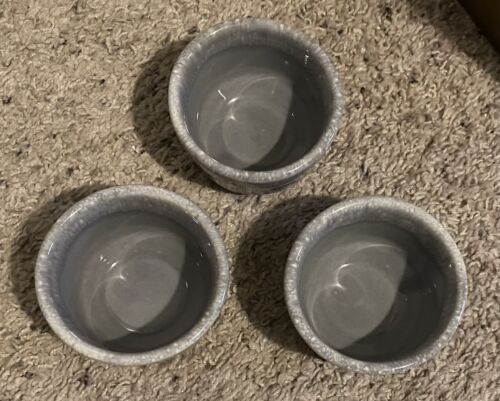 Hull FLINT RIDGE Grey 4" Custard Cup Bowls Set of 3 - Picture 3 of 4