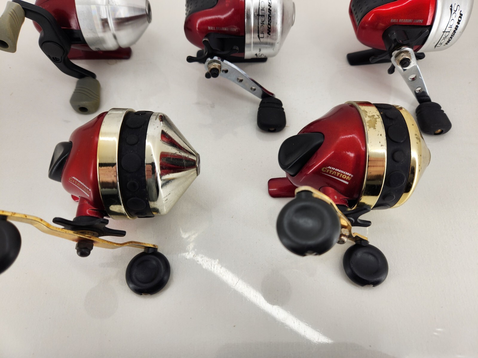 Lot Of 5 Fishing Reels Spincasters Freshwater Panfish Johnson Storm Scorpion 