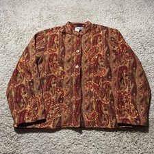 VTG Coldwater Creek Red Orange Paisley Tapestry Jacket Sz XL Embroidered Brocade