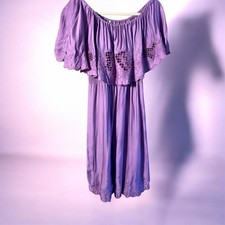Free People Off the Shoulder Purple Lilac Crochet Lace Detail Midi Dress Sz Smal