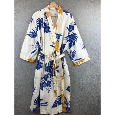 Poetry Women's Tropical Floral Robe Kimono M/L White Blue Yellow