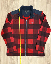 Under Armour Storm ColdGear Mens Medium Red Black Buffalo Plaid Full Zip Jacket