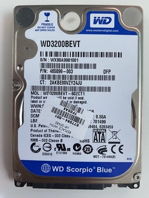 320 GB Western Digital (WD3200BEVT) WD Scorpio Blue #2 - SATA2 (3 Gbs) - 2,5   