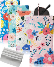 4 Pcs Squeeze Top Sunglass Case with Cleaning Cloth, Soft Leather Eyeglass Ca...