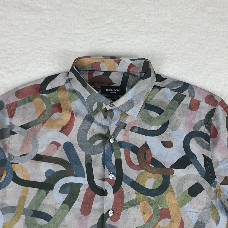 BUGTACHI Shirt Mens XL Multi Color Shaped Fit Comfort Stretch Dress Button Up - Image 3 of 4