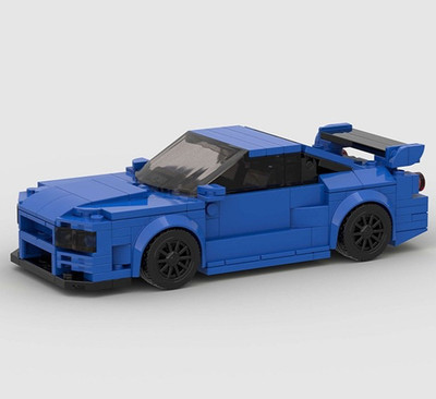 Custom MOC Lego Nissan R34 Skyline Blue Sports Car 294 Piece Building Brick Car