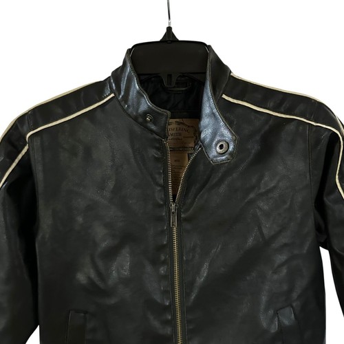 Whispering Smith Faux Leather Jacket Boys Size 5 Medium Quilted Lining Biker - Picture 3 of 8